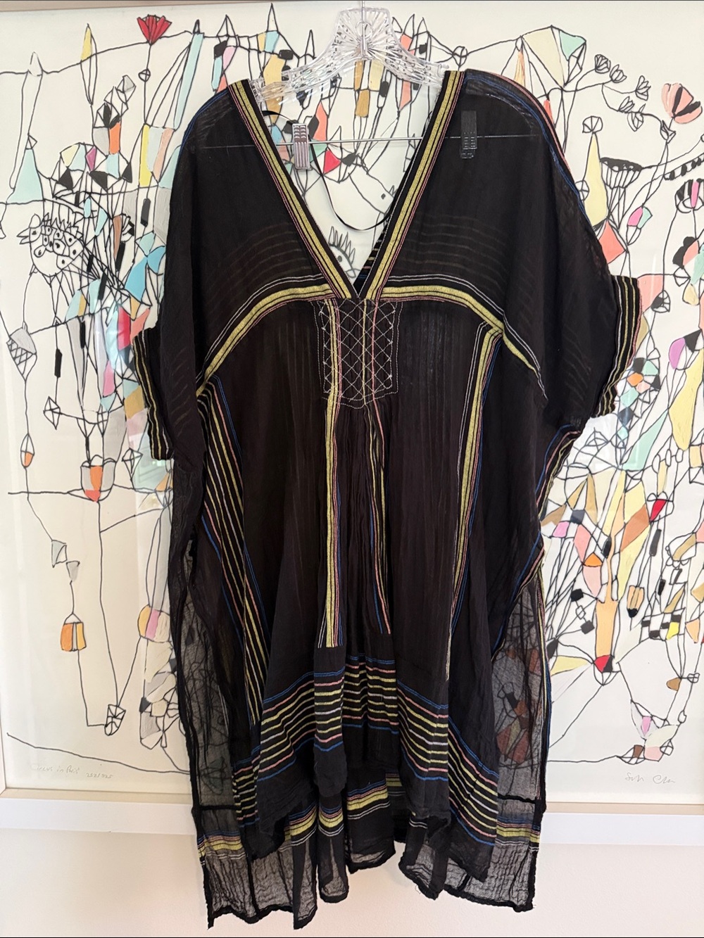 Free People Black Striped V-Neck Women's Tunic Top/Dress